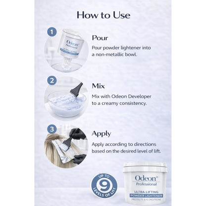 Odeon Professional Ultra-Lifting Powder Lightener Up to 9 Levels 16oz -500g