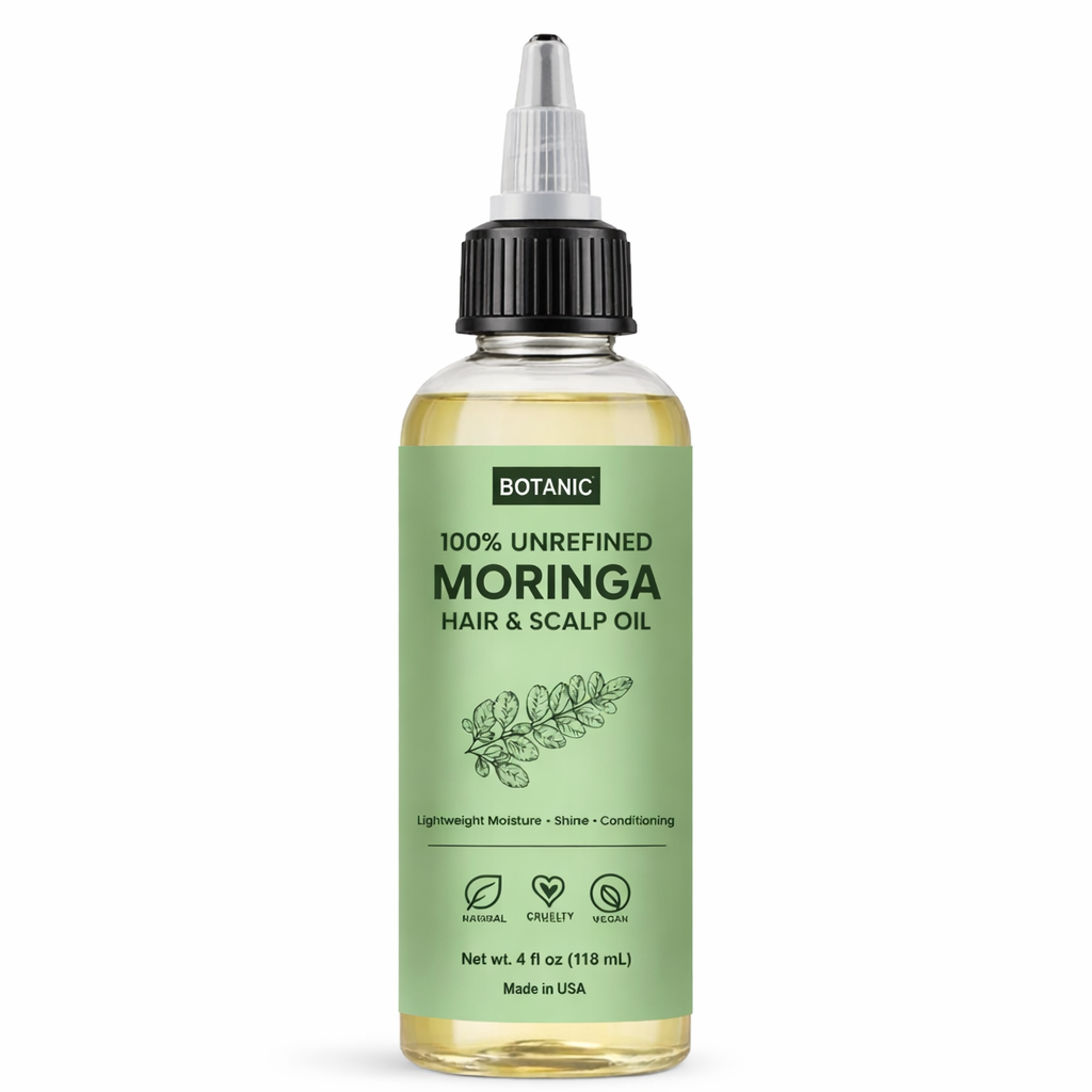 100% Unrefined Moringa Hair &amp; Scalp Oil Lightweight Moisture, Shine &amp; Conditioning | Vegan, Cruelty-Free 4 fl oz (118 mL)