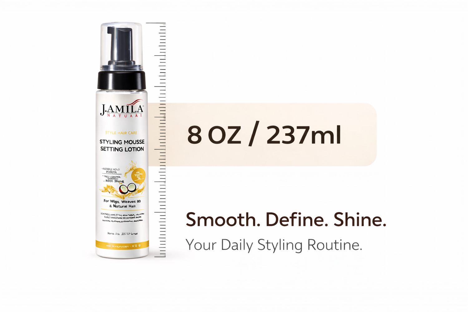 J. Amila Natural Styling Mousse Setting Lotion with Coconut Oil – Flexible Hold, Frizz Control &amp; Shine – For Wigs, Weaves &amp; Natural Hair (8oz)