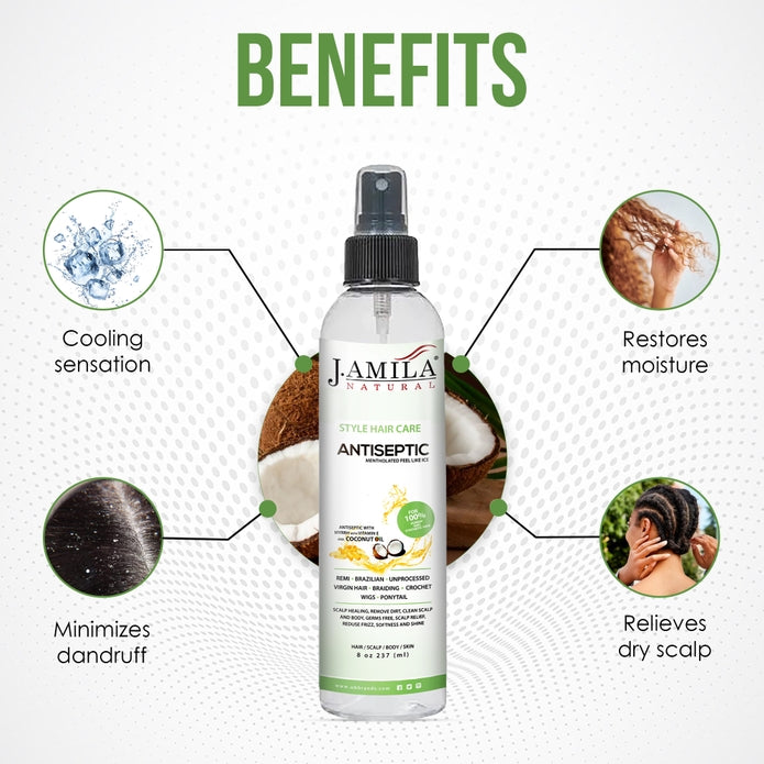 J. AMILA NATURAL Hair Care Antiseptic Frizz Control &amp; Shine With Vitmin E &amp; Coconut Oil (8oz)