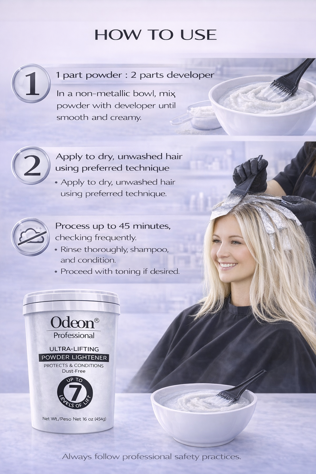 Odeon® Professional Ultra-Lifting Powder Lightener – Dust-Free Bleach, Up to 7 Levels of Lift (16 Oz)