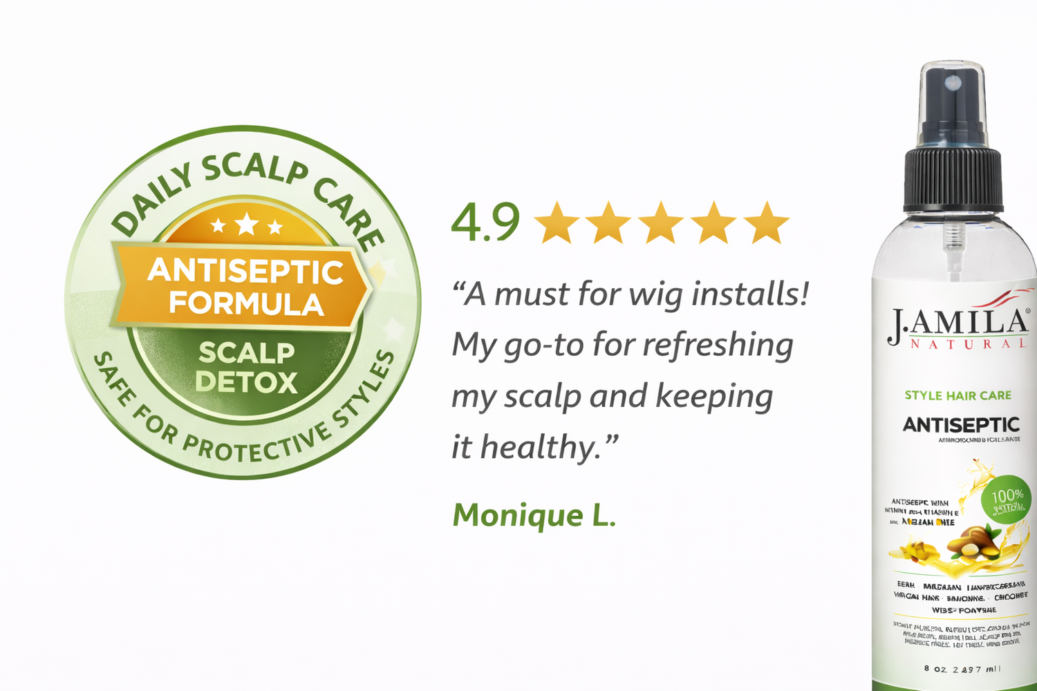 J. Amila Natural Antiseptic Spray with Argan Oil &amp; Myrrh – Scalp Relief, Itch Control &amp; Cleanse for Wigs, Braids &amp; Natural Hair (8 oz / 237 ml)