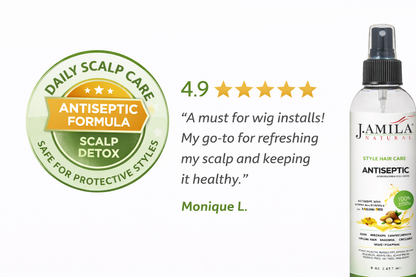 J. Amila Natural Antiseptic Spray with Argan Oil &amp; Myrrh – Scalp Relief, Itch Control &amp; Cleanse for Wigs, Braids &amp; Natural Hair (8 oz / 237 ml)