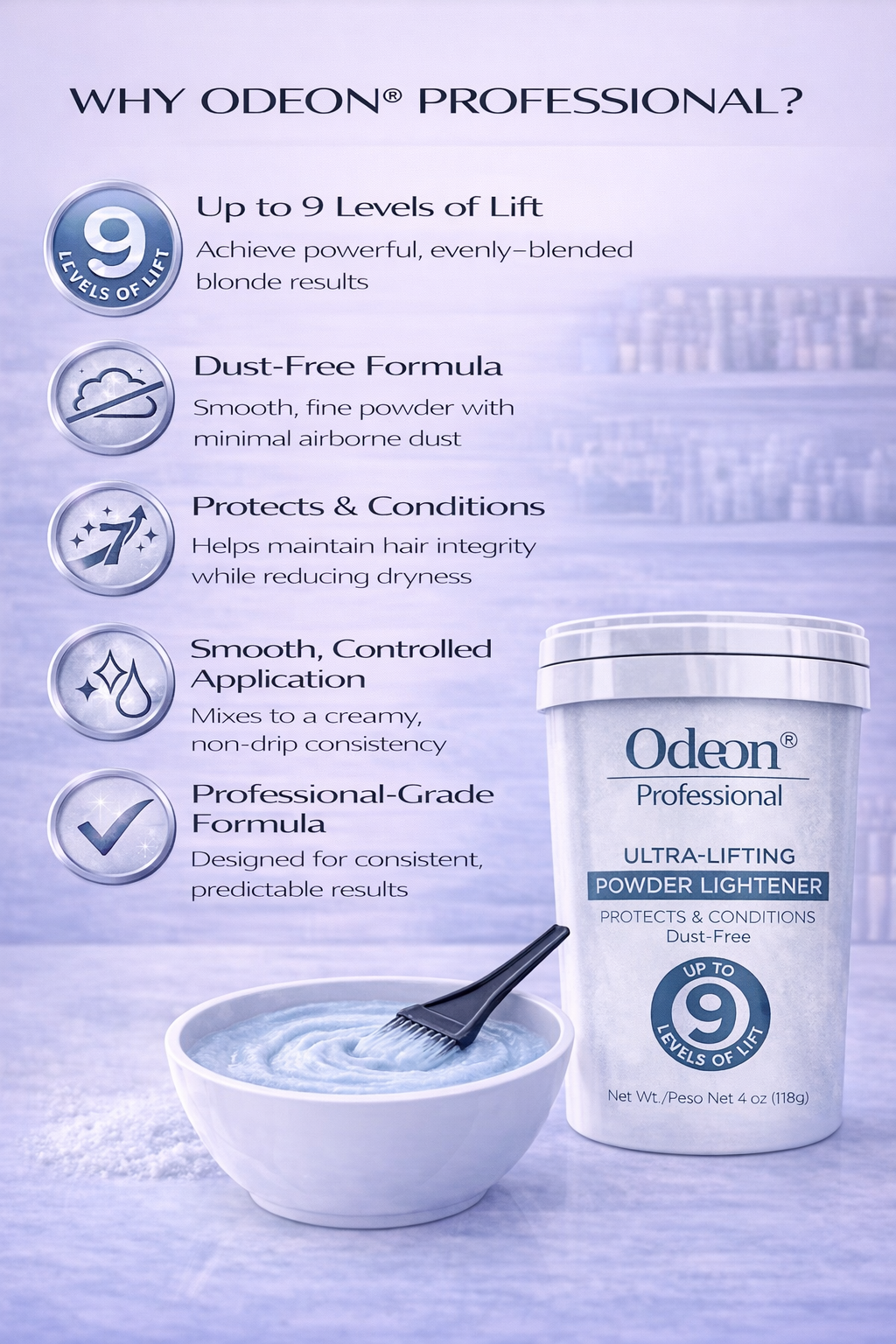 Odeon Professional Ultra-Lifting Powder Lightener up to 9 Level 4oz (118g)
