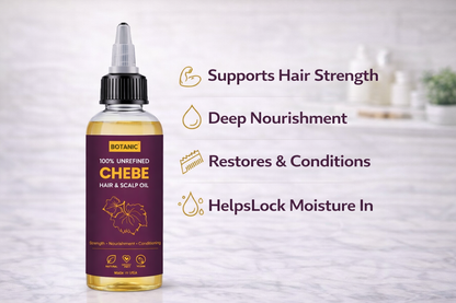 100% Unrefined Chebe Hair &amp; Scalp Oil – Strength, Nourishment &amp; Moisture Retention | Vegan, Cruelty-Free 4 fl oz (118 mL)