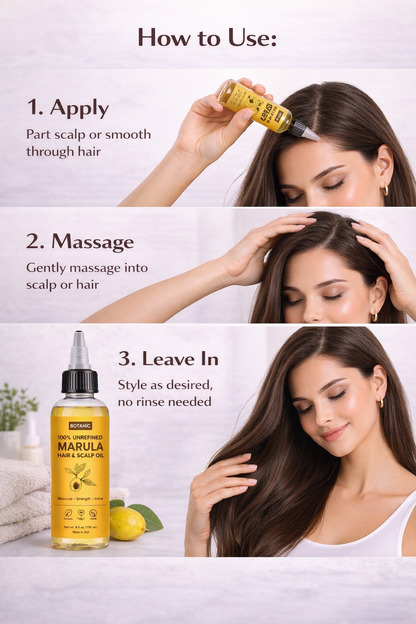 100% Unrefined Marula Hair &amp; Scalp Oil – Moisture, Strength &amp; Shine | Vegan, Cruelty-Free 4 fl oz (118 mL)