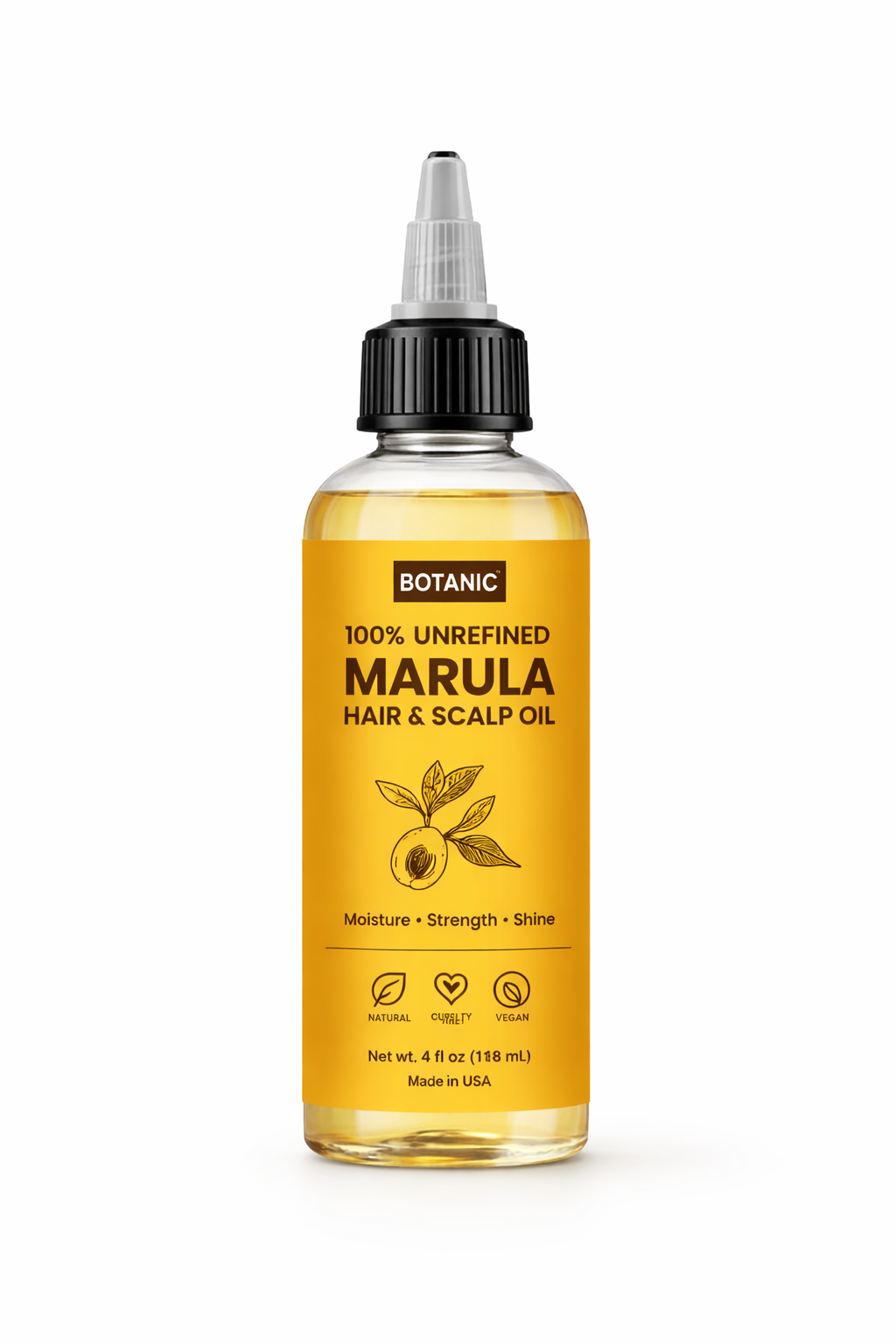 100% Unrefined Marula Hair &amp; Scalp Oil – Moisture, Strength &amp; Shine | Vegan, Cruelty-Free 4 fl oz (118 mL)