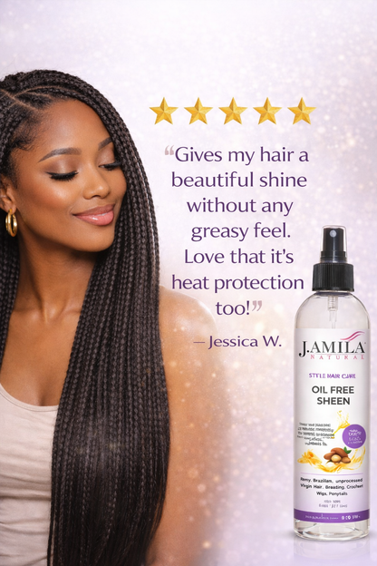 J. AMILA Natural Oil Free Sheen Spray with Vitamin E &amp; Argan Oil – Lightweight Shine, Heat &amp; UV Protection for Wigs, Braids &amp; Natural Hair 8 oz 237 ml