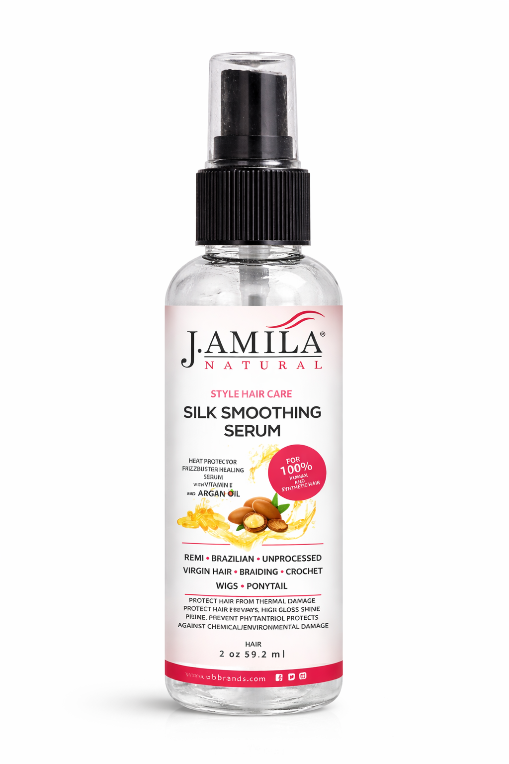 J. Amila Natural Silk Smoothing Serum with Argan Oil – Heat Protectant, Frizz Control &amp; High Gloss Shine for Natural Hair, Wigs &amp; Extensions (2 oz / 59.2 ml)