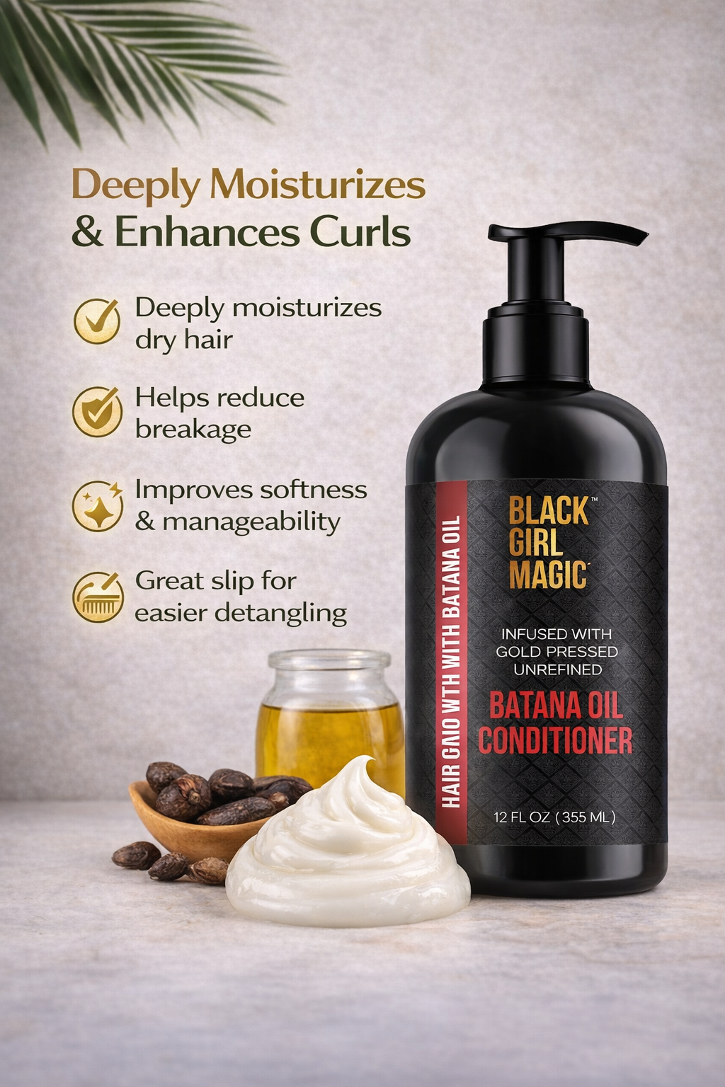 Black Girl Magic infused with Gold press, unrefined, Batana Hair Growth oil conditioner 12oz