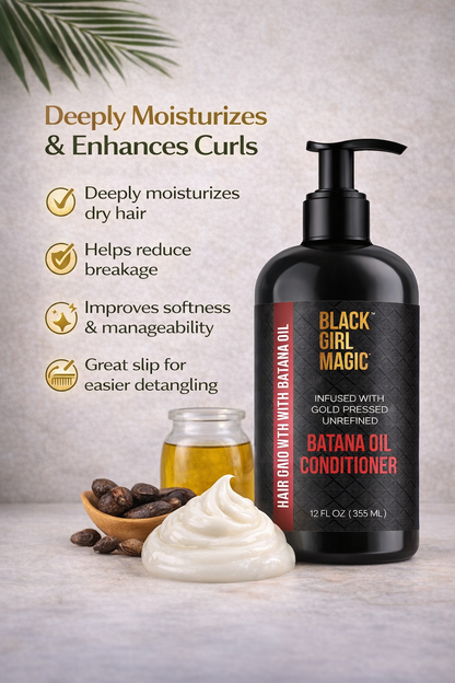 Black Girl Magic infused with Gold press, unrefined, Batana Hair Growth oil conditioner 12oz