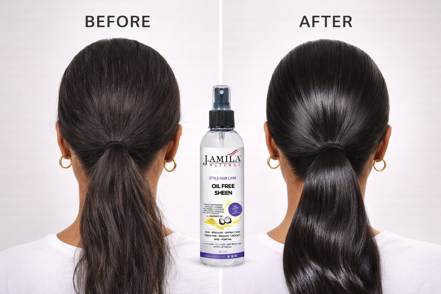 J. AMILA Natural Oil Free Sheen Spray with Vitamin E &amp; Coconut Oil – Lightweight Shine, Heat &amp; UV Protection for Wigs, Braids &amp; Natural Hair 8 oz 237 ml