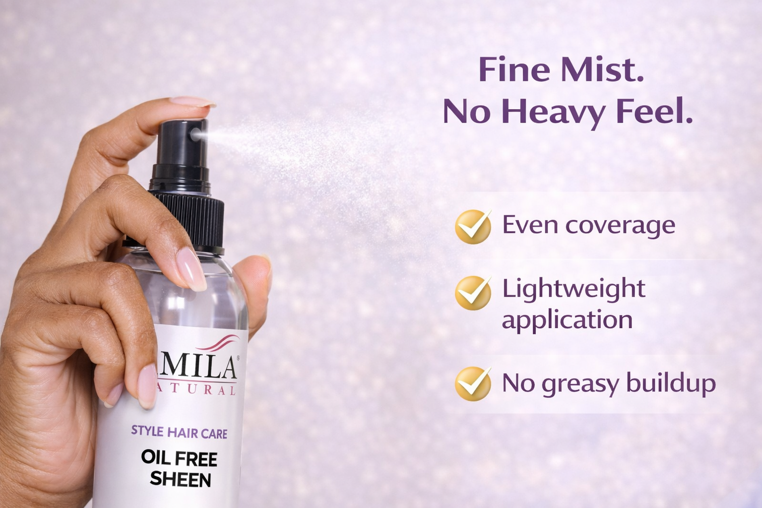 J. AMILA Natural Oil Free Sheen Spray with Vitamin E &amp; Olive Oil – Lightweight Shine, Heat &amp; UV Protection for Wigs, Braids &amp; Natural Hair 8 oz 237 ml