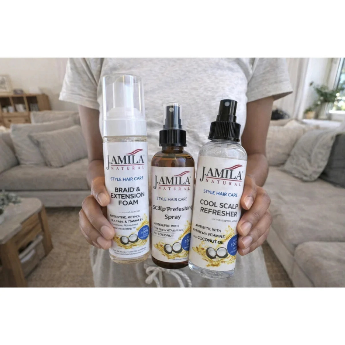 J. AMILA Natural Cool Scalp Refresher with Menthol, Myrrh, Vitamin E &amp; Coconut Oil – Cooling Scalp Spray for Braids, Wigs, Natural &amp; Synthetic Hair (8 oz)