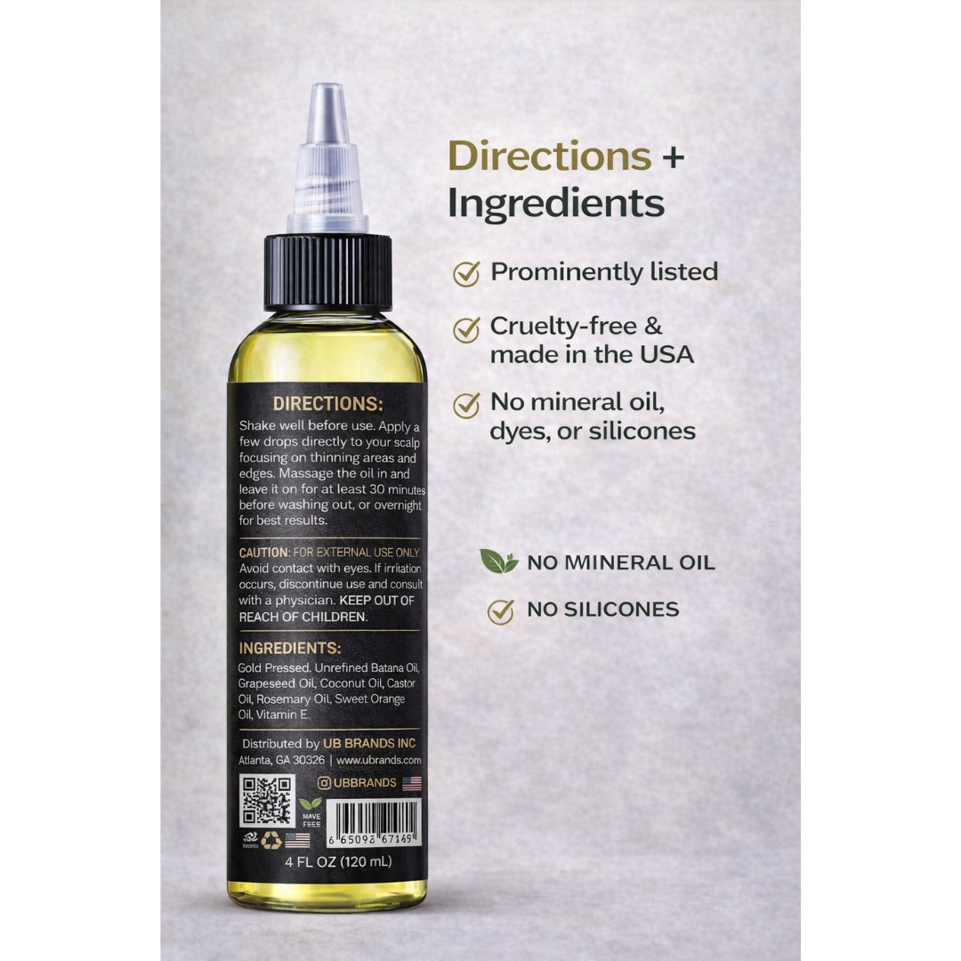 Black Girl Magic infused with gold press Unrefined Batana growth hair oil 4 Oz