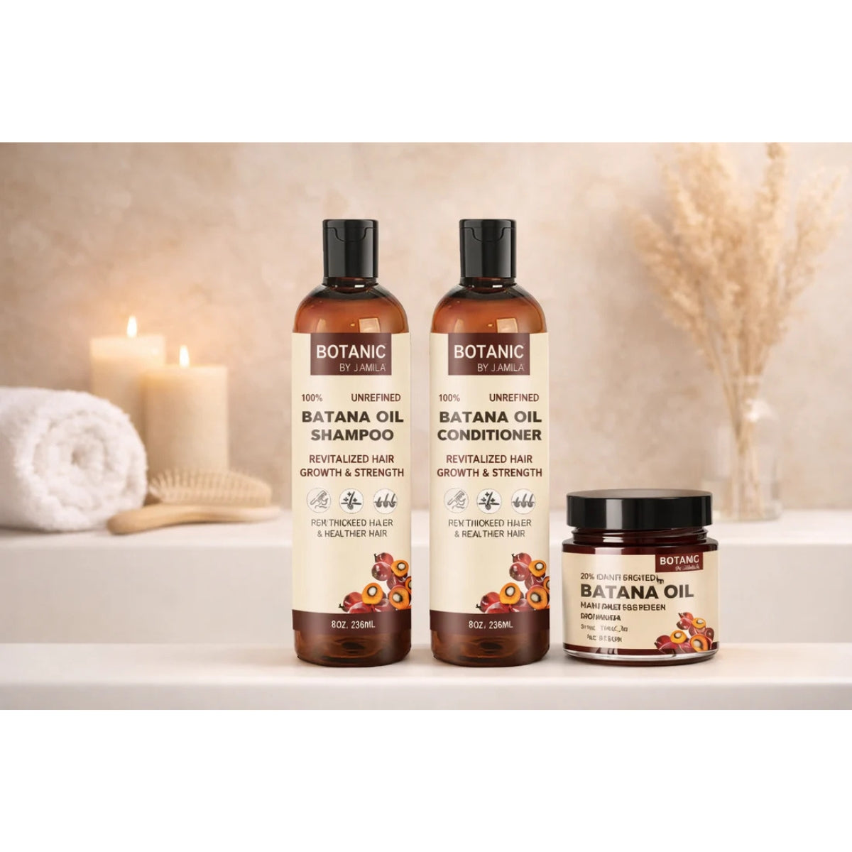 Botanic Hair Care 100% Unrefined Bundle Wash Day Essentials Bundle – Batana Shampoo, Conditioner &amp; Hair Butter