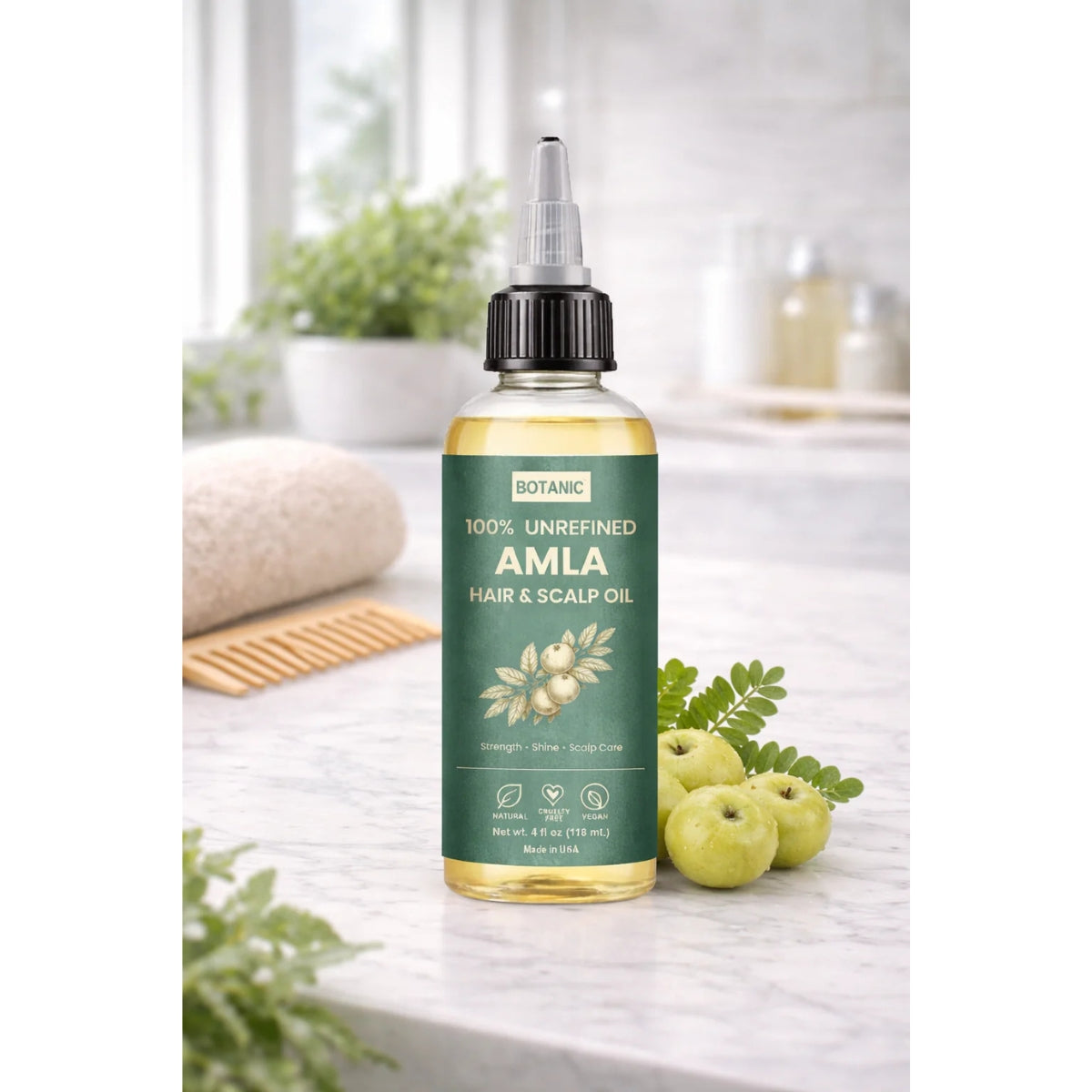 100% Unrefined Amla Hair &amp; Scalp Oil – Natural Growth, Shine &amp; Strength | Vegan, Cruelty-Free 4 fl oz (118 mL)