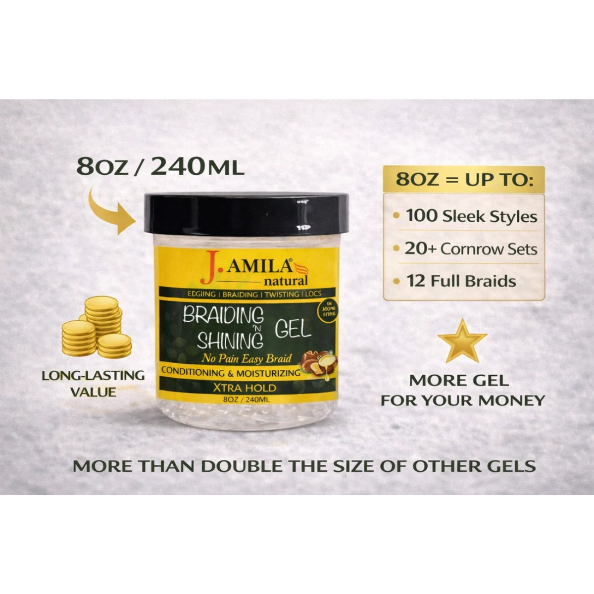 Jamila Natural Award-Winning Braiding ’N Shining Gel – Xtra Hold (8oz / 240ml)