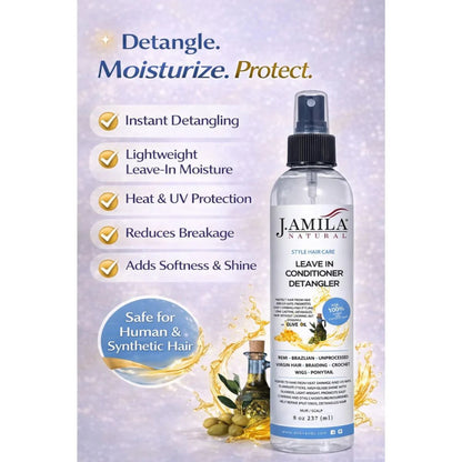 J. AMILA Natural Leave-In Conditioner &amp; Detangler Spray with Vitamin E &amp; Olive Oil – Heat &amp; UV Protection for Wigs, Braids, Natural &amp; Synthetic Hair (8 oz)