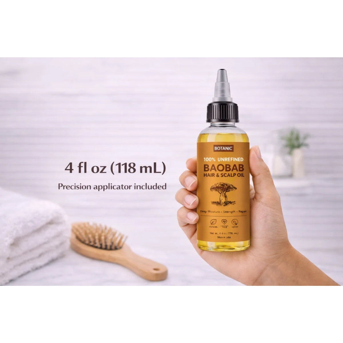100% Unrefined Baobab Hair &amp; Scalp Oil – Deep Moisture, Strength &amp; Repair | Vegan, Cruelty-Free 4 fl oz (118 mL)