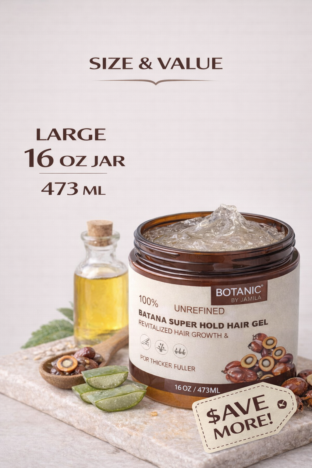 Botanic by J.Amila Batana Super Hold Hair Gel – Strong Hold, No Flakes (16oz)