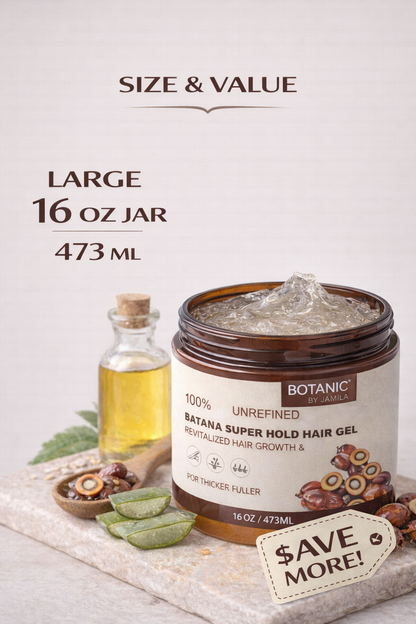Botanic by J.Amila Batana Super Hold Hair Gel – Strong Hold, No Flakes (16oz)