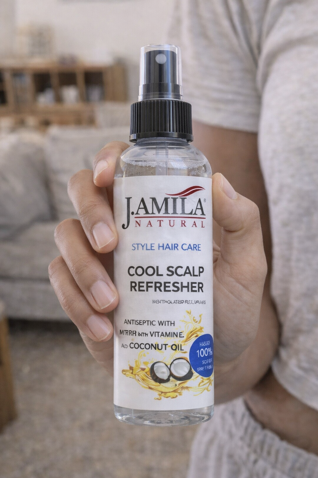 J. AMILA Natural Cool Scalp Refresher with Menthol, Myrrh, Vitamin E &amp; Coconut Oil – Cooling Scalp Spray for Braids, Wigs, Natural &amp; Synthetic Hair (8 oz)