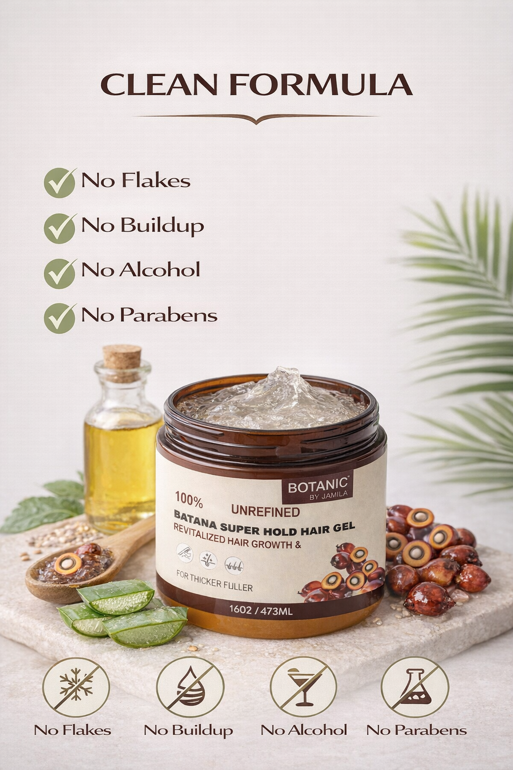 Botanic by J.Amila Batana Super Hold Hair Gel – Strong Hold, No Flakes (16oz)