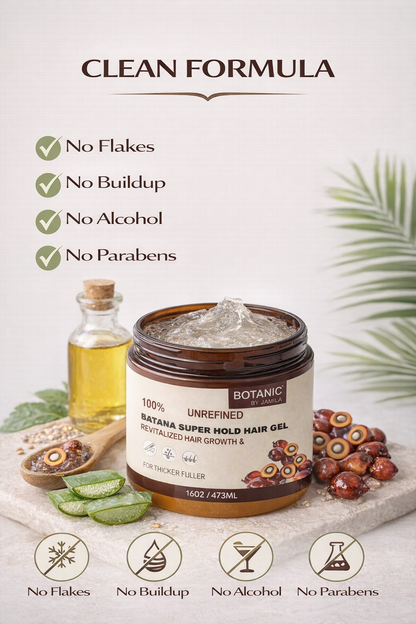 Botanic by J.Amila Batana Super Hold Hair Gel – Strong Hold, No Flakes (16oz)