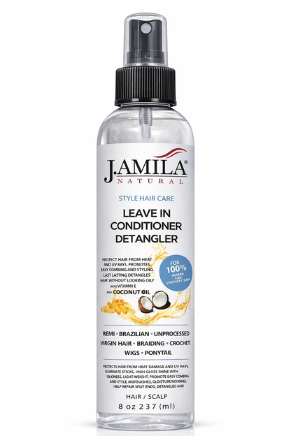 J. AMILA Natural Leave-In Conditioner &amp; Detangler with Vitamin E &amp; Coconut Oil – Heat &amp; UV Protection for Natural, Wigs, Braids &amp; Synthetic Hair (8 oz)