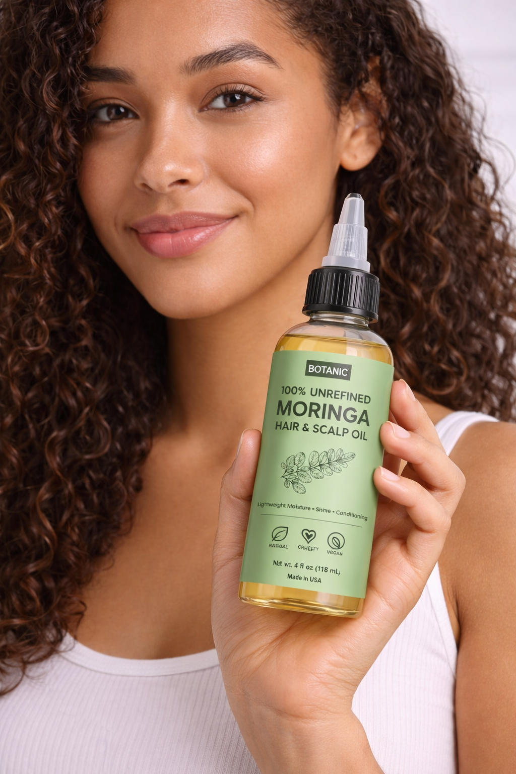 100% Unrefined Moringa Hair &amp; Scalp Oil Lightweight Moisture, Shine &amp; Conditioning | Vegan, Cruelty-Free 4 fl oz (118 mL)