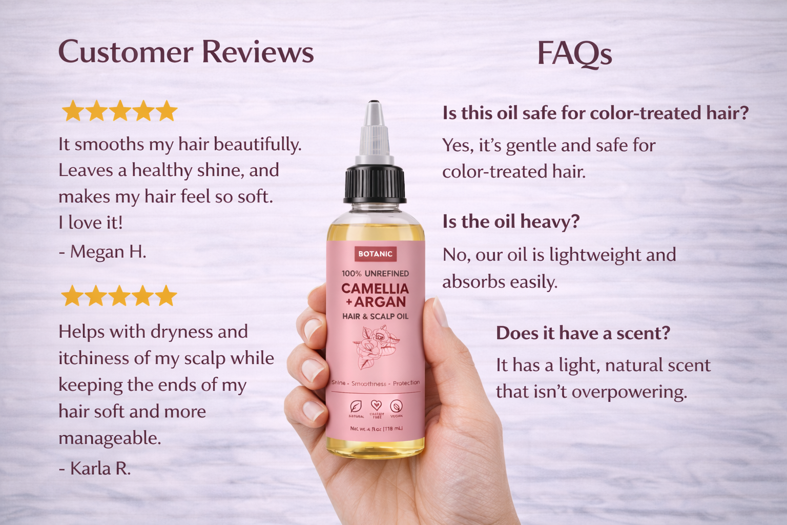 100% Unrefined Camellia + Argan Hair &amp; Scalp Oil – Shine, Smoothness &amp; Protection | Vegan, Cruelty-Free 4 fl oz (118 mL)