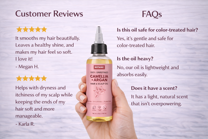 100% Unrefined Camellia + Argan Hair &amp; Scalp Oil – Shine, Smoothness &amp; Protection | Vegan, Cruelty-Free 4 fl oz (118 mL)