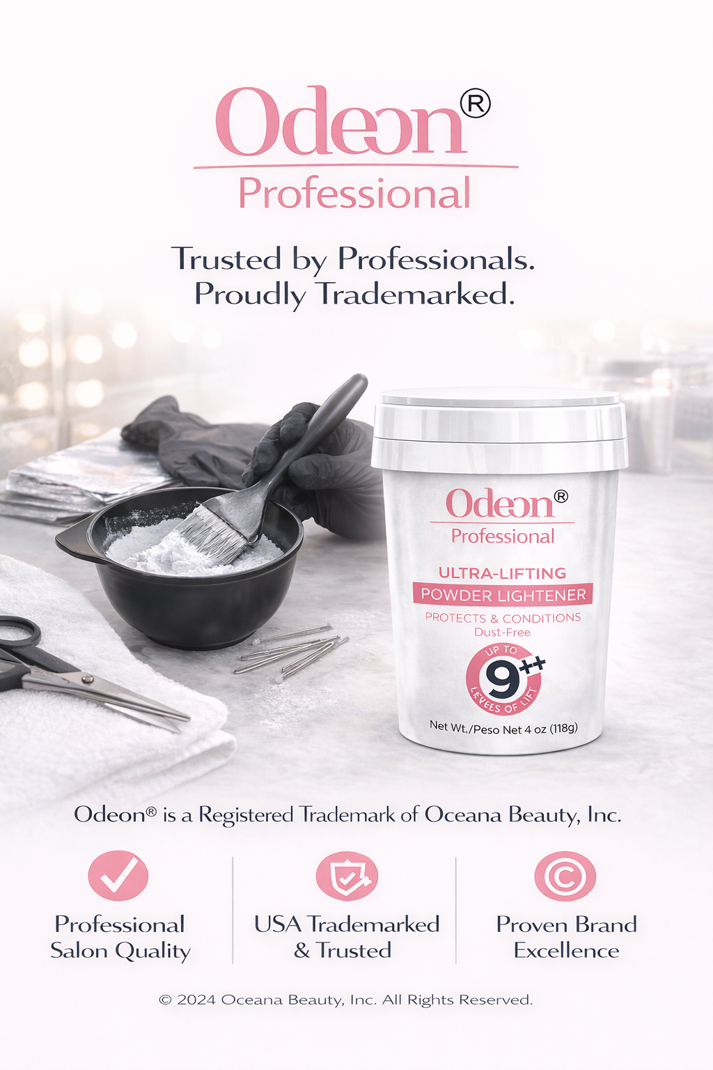 Odeon® Professional Ultra-Lifting Powder Lightener – Up to 9++ Levels 4oz Includes Mixing Bowl &amp; Dye Brush