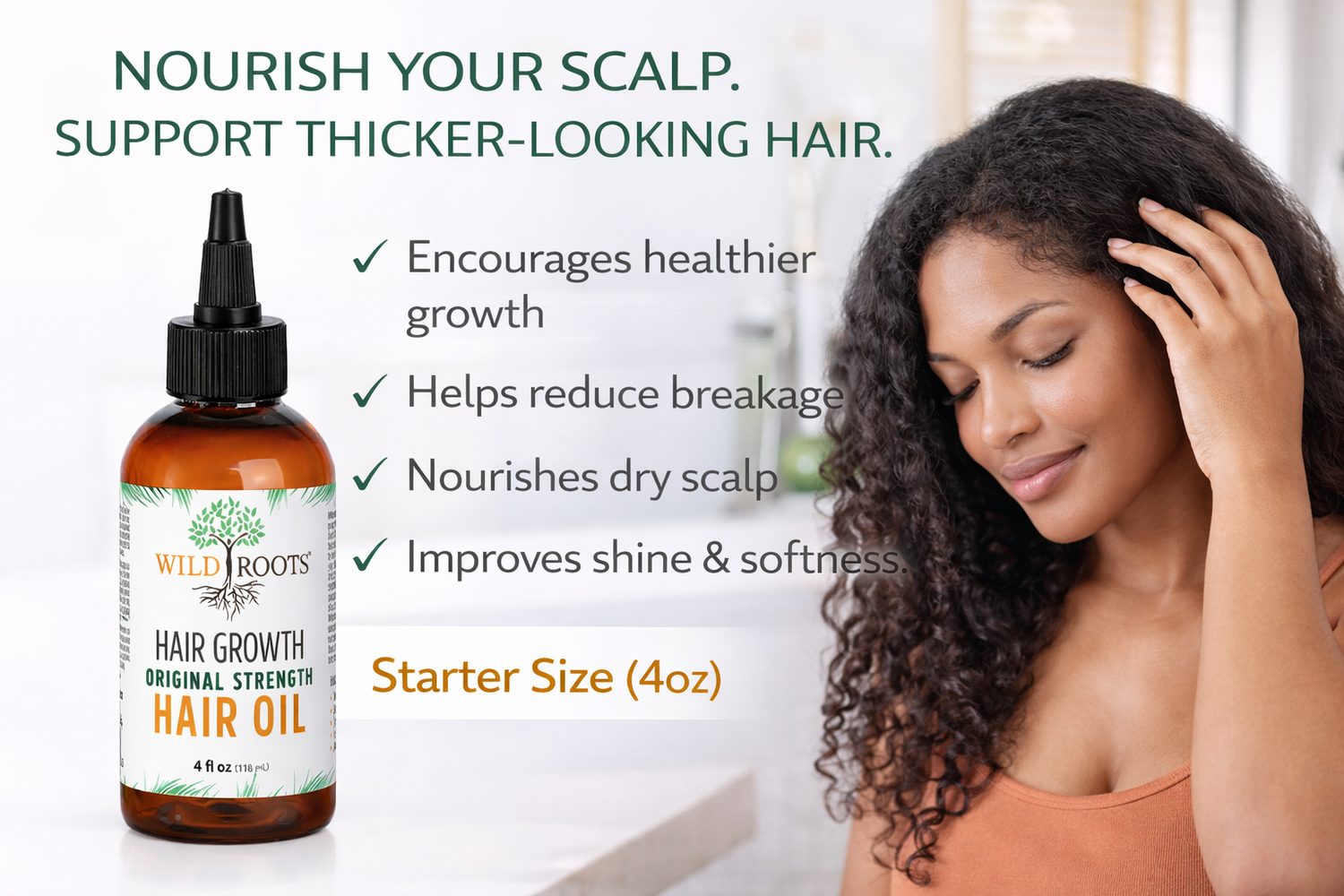 Wild Roots Original Strength Hair Growth Oil – Nourishing Scalp Treatment for Thicker, Stronger Hair (4oz)