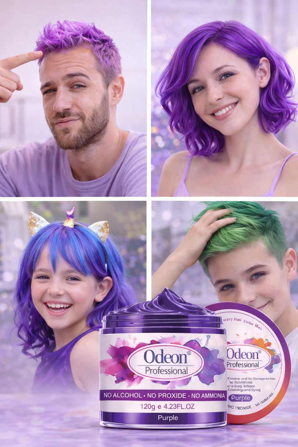 Odeon Professional Purple Hair Color Wax, Temporary Hair Dye for Women &amp; Men (4.23oz)