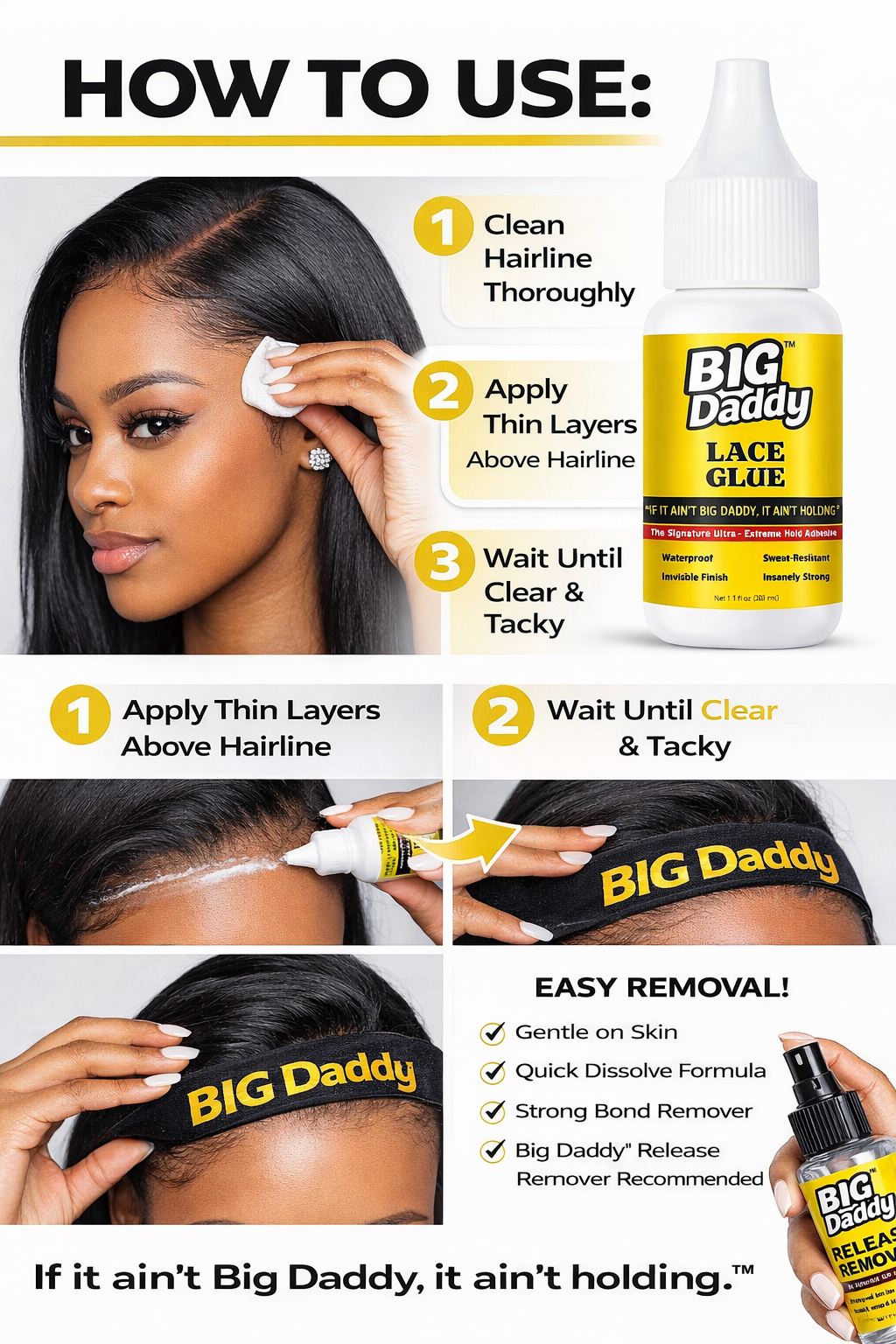Big Daddy™ Lace Glue Extreme Hold Invisible Lace Adhesive (Waterproof &amp; Sweat-Resistant)
