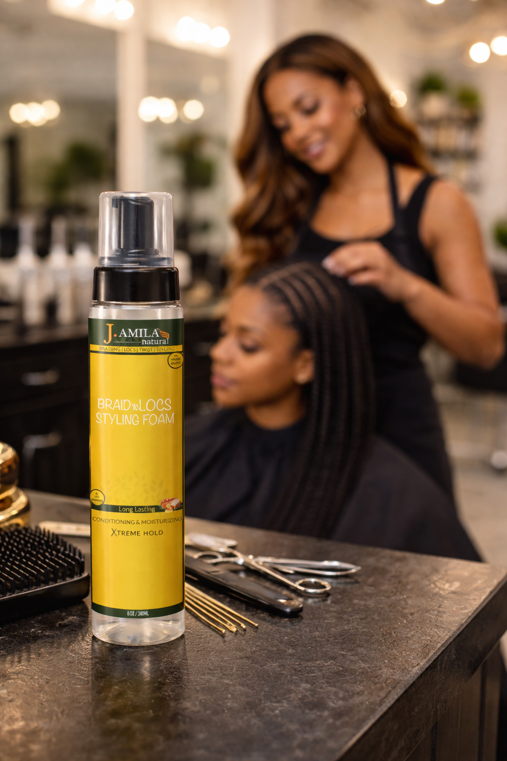 J. AMILA® Braid ’N Locs Styling Foam – Extreme Hold, Long-Lasting Shine (8oz)