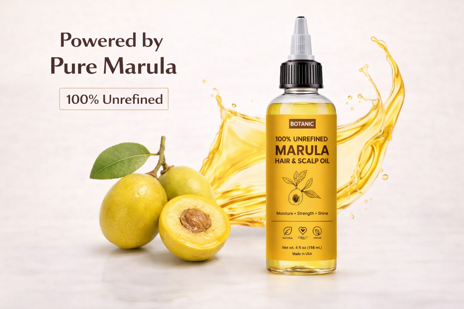 100% Unrefined Marula Hair &amp; Scalp Oil – Moisture, Strength &amp; Shine | Vegan, Cruelty-Free 4 fl oz (118 mL)