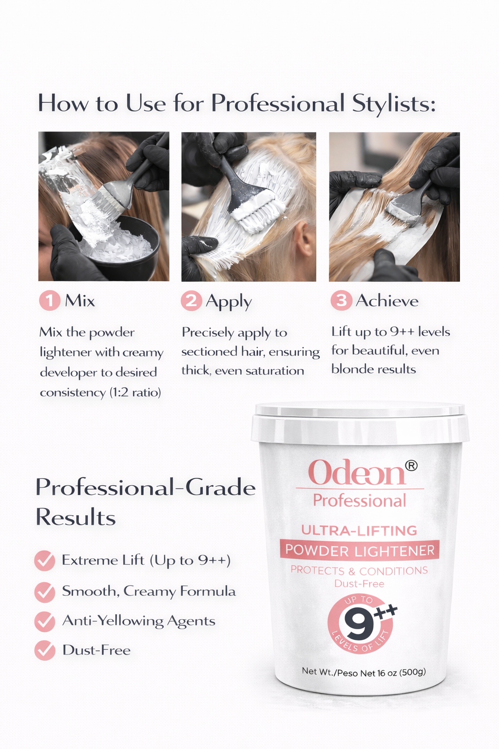 Odeon Professional Ultra-Lifting Powder Hair Lightener Up To 9++ Level 16oz