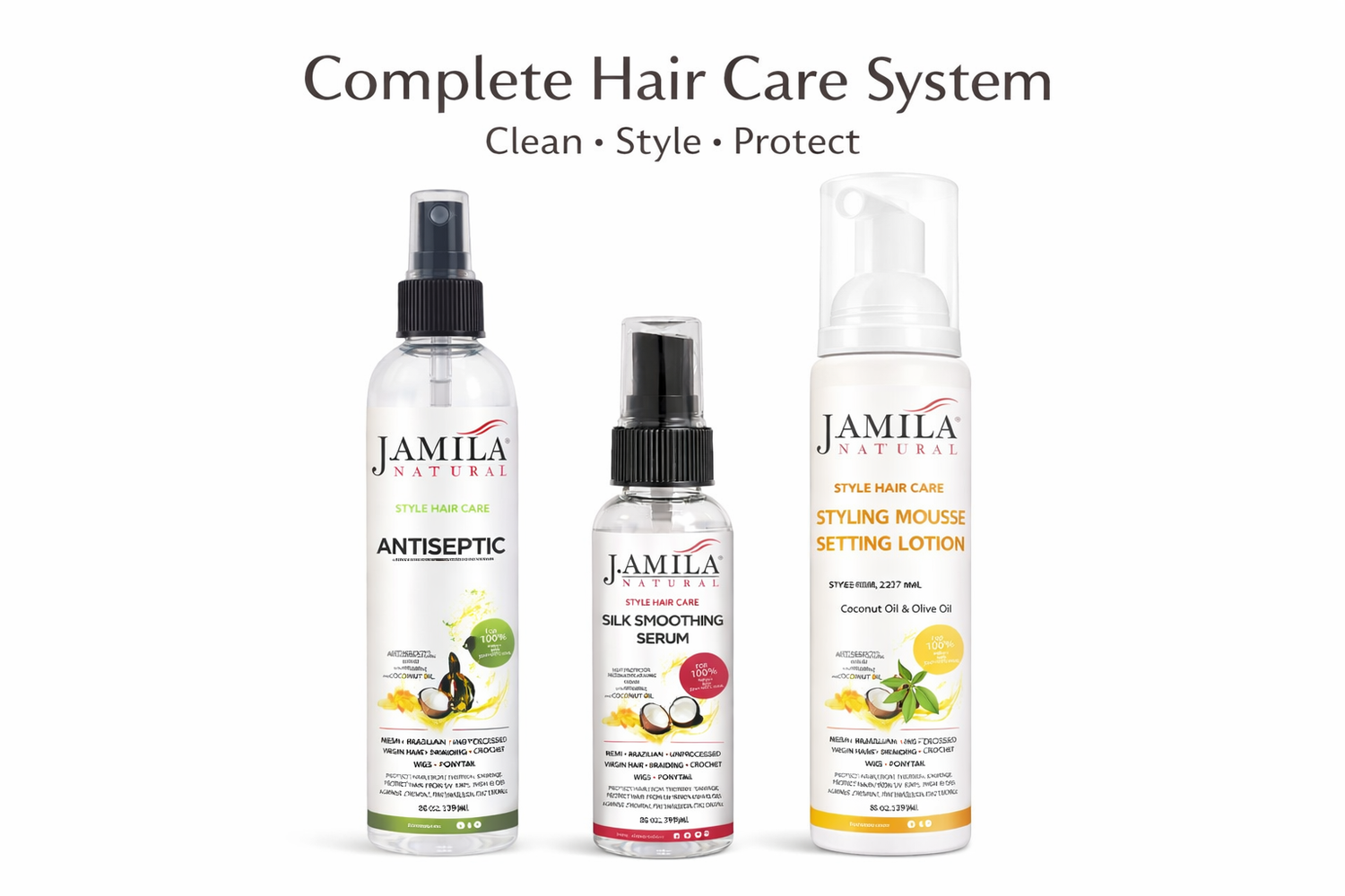 J. Amila Natural Silk Smoothing Serum with cocnut Oil – Heat Protectant, Frizz Control &amp; High Gloss Shine for Natural Hair, Wigs &amp; Extensions (2 oz / 59.2 ml)