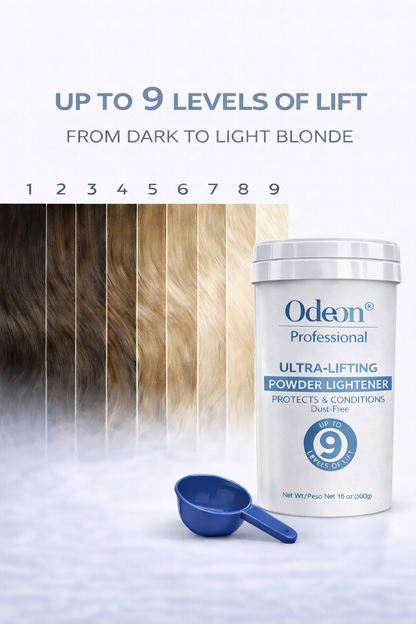 Odeon® Professional Ultra-Lifting Powder Lightener – Up to 9 Levels | Dust-Free | Includes Mixing Bowl &amp; Brush 16oz (500g)