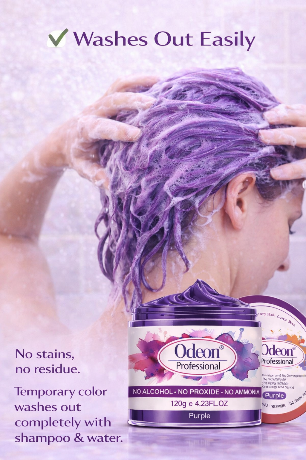 Odeon Professional Purple Hair Color Wax, Temporary Hair Dye for Women &amp; Men (4.23oz)