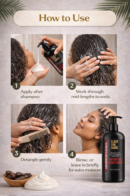 Black Girl Magic infused with Gold press, unrefined, Batana Hair Growth oil conditioner 12oz