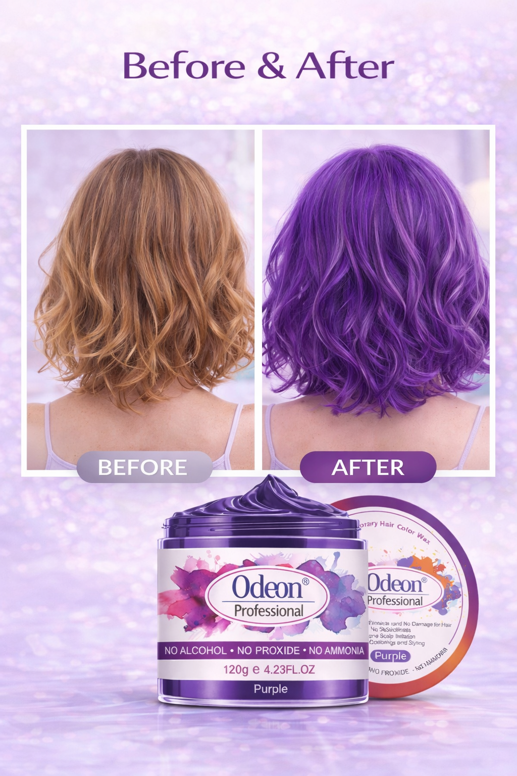 Odeon Professional Purple Hair Color Wax, Temporary Hair Dye for Women &amp; Men (4.23oz)