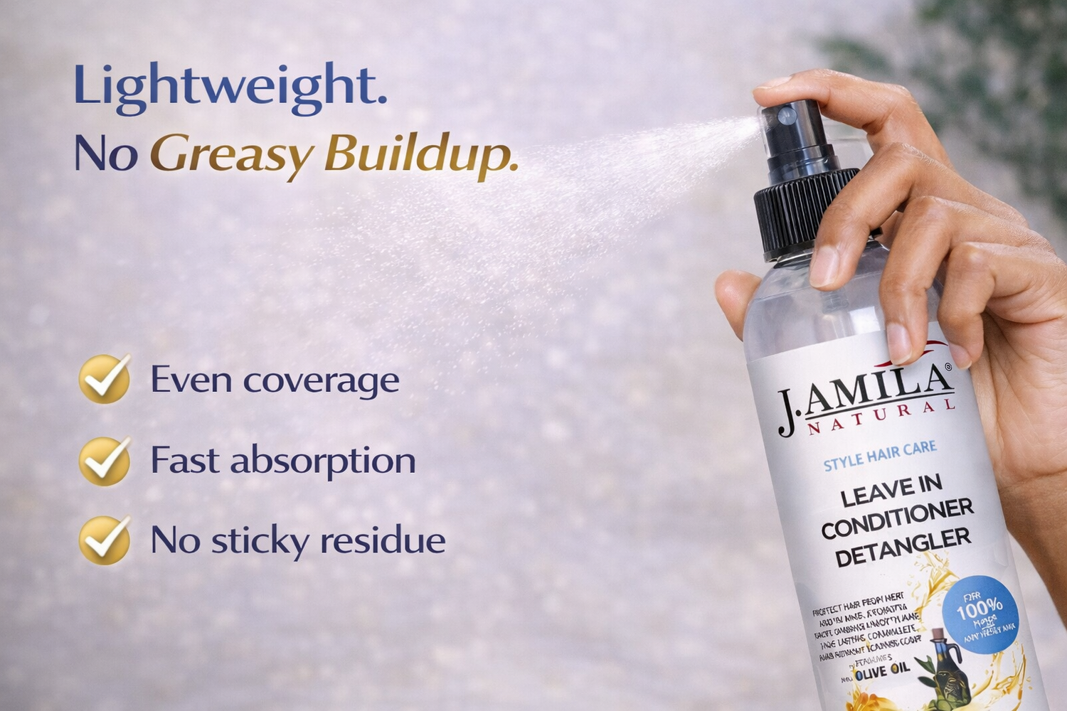 J. AMILA Natural Leave-In Conditioner &amp; Detangler Spray with Vitamin E &amp; Olive Oil – Heat &amp; UV Protection for Wigs, Braids, Natural &amp; Synthetic Hair (8 oz)