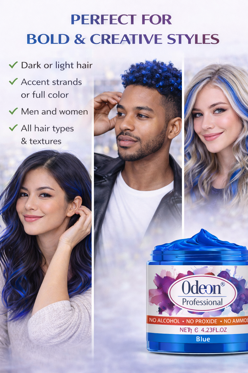 Odeon Professional Blue Hair Color Wax, Temporary Hair Dye for Women &amp; Men (4.23oz)