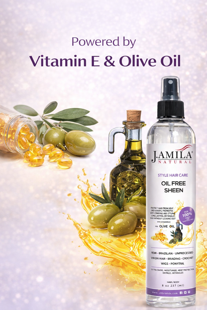J. AMILA Natural Oil Free Sheen Spray with Vitamin E &amp; Olive Oil – Lightweight Shine, Heat &amp; UV Protection for Wigs, Braids &amp; Natural Hair 8 oz 237 ml