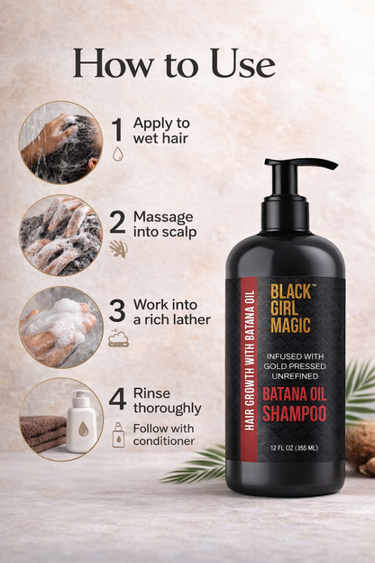 Black Girl Magic infused with gold pressed unrefined Batana hair oil shampoo, 12 Oz