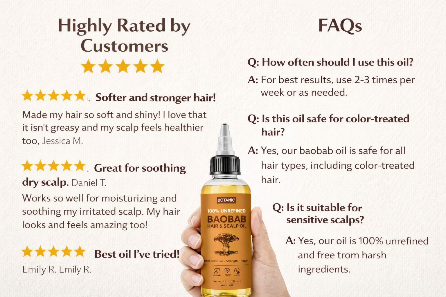 100% Unrefined Baobab Hair &amp; Scalp Oil – Deep Moisture, Strength &amp; Repair | Vegan, Cruelty-Free 4 fl oz (118 mL)